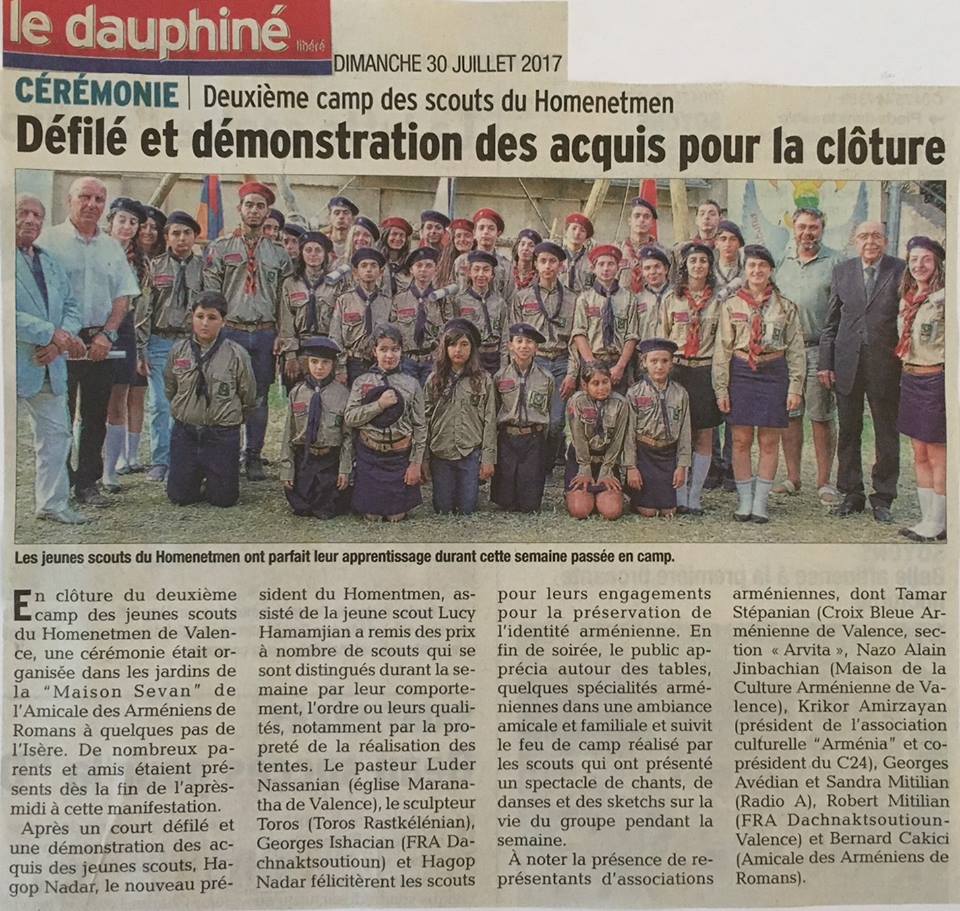 Le Dauphiné Libéré (édition de Valence): le camp Panagoum des scouts du Homenetmen Valence