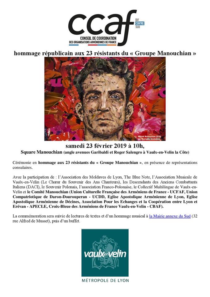 Hommage républicain aux 23 résistants du « Groupe Manouchian » samedi 23 février à 10h à Vaulx-en-Velin