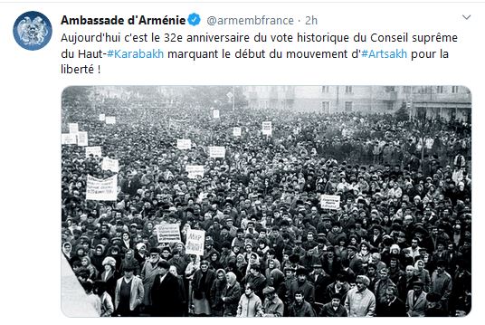 Aujourd’hui c’est le 32e anniversaire du vote historique du Conseil suprême du Haut-Karabakh