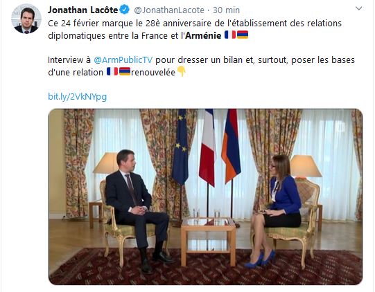 Ce 24 février marque le 28è anniversaire de l’établissement des relations diplomatiques entre la France et l’Arménie