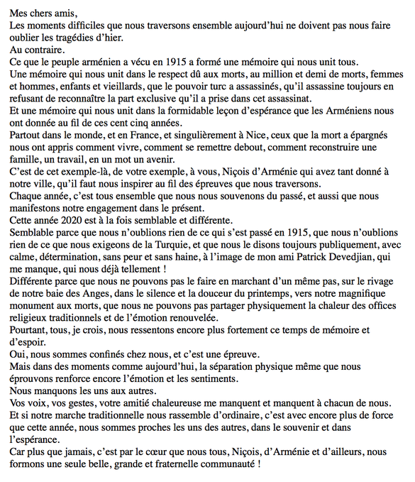 Christian Estrosi : « Plus que jamais, c’est par le cœur que nous tous, nous formons une seule belle, grande et fraternelle communauté ! »