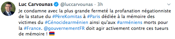 Luc Carvounas : « Je condamne avec la plus grande fermeté la profanation négationniste de la statue du Père Komitas »