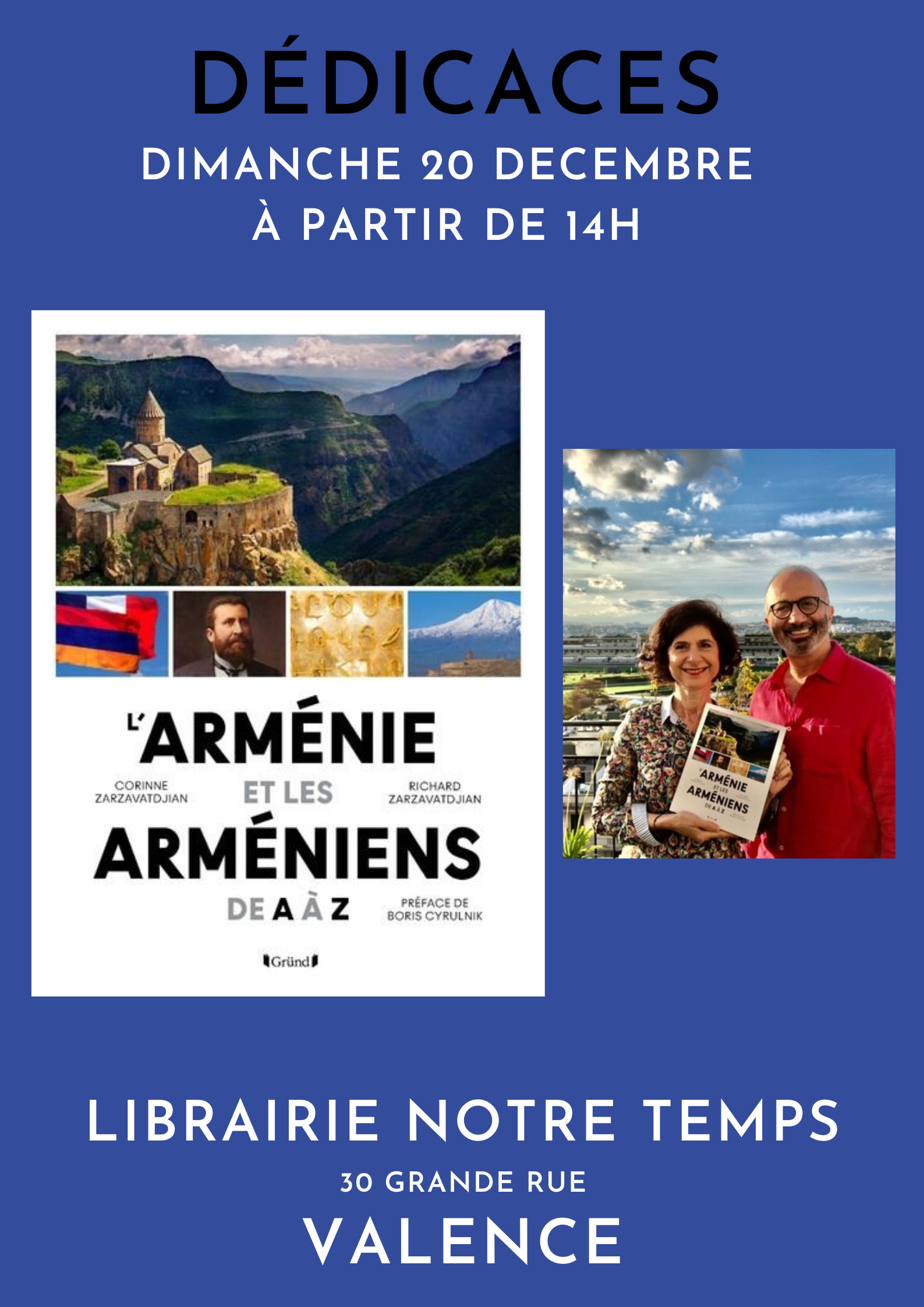 Corinne et Richard Zarzavatdjian dédicaceront leur livre « L’Arménie et les Arméniens de A à Z » à Valence le dimanche 20 décembre