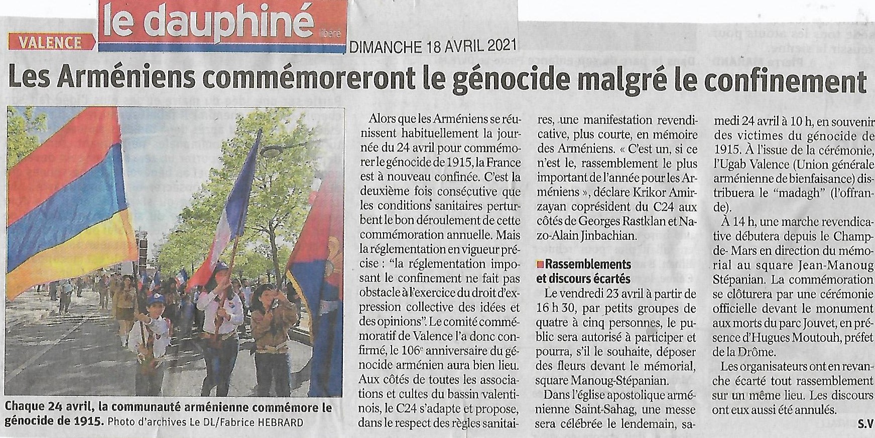 Manifestation à Valence samedi 24 Avril 2021 à partir de 14h00 à l’occasion du 106e anniversaire du génocide arménien