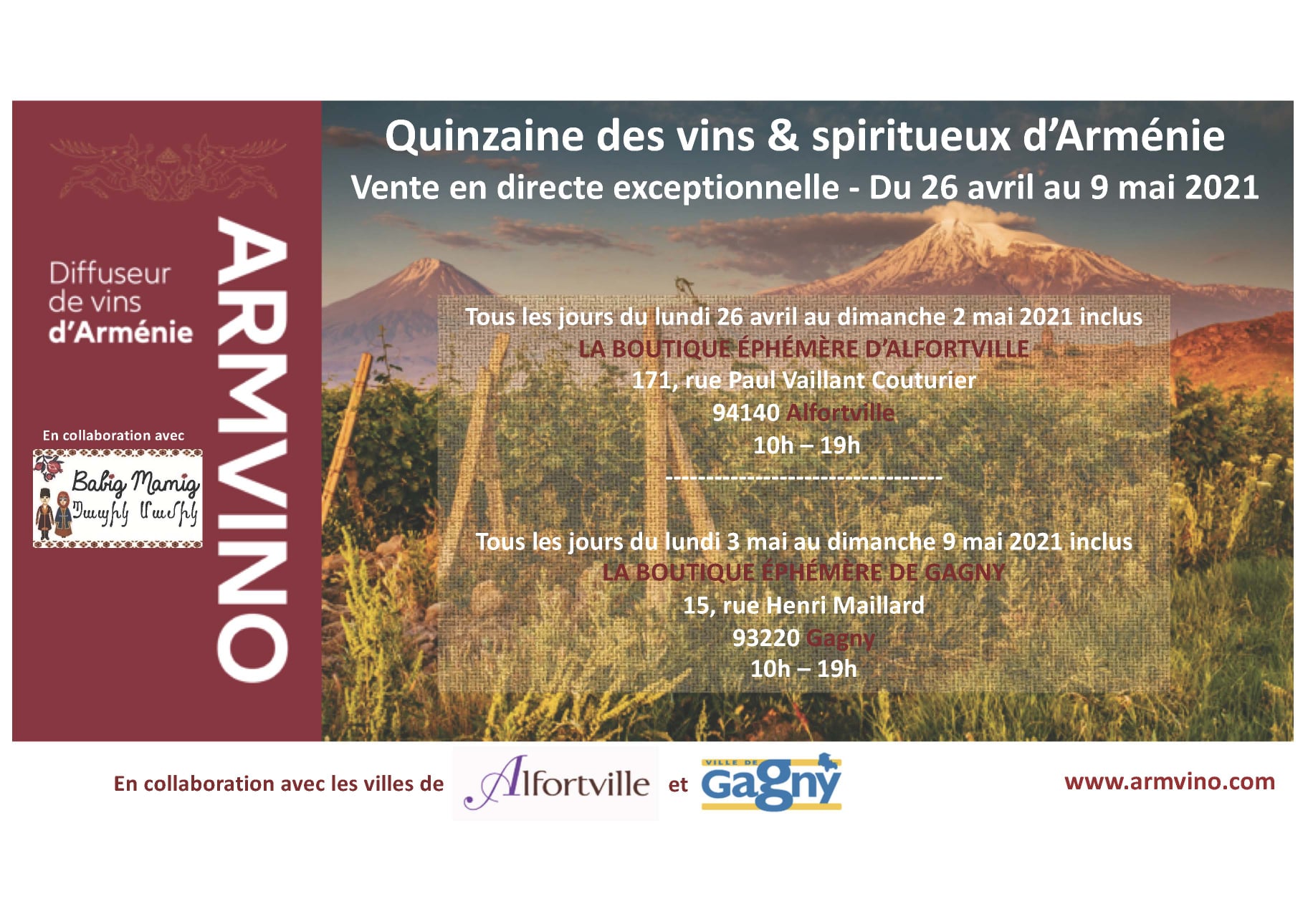 Boutique éphémère de vins d’Arménie à Alfortville et Gagny