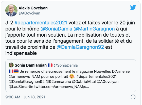 Alexis Govciyan : votez le 20 juin pour le binôme  SoniaDamla-MartinGaragnon