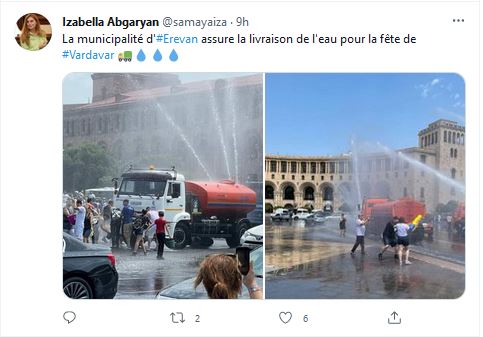 La municipalité d’Erevan assure la livraison de l’eau pour la fête de Vardavar