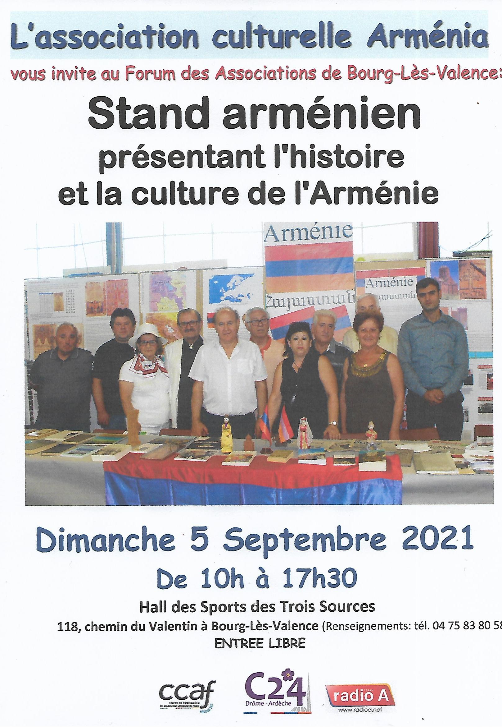 L’association « Arménia » présentera un stand sur l’Arménie au Forum des associations de Bourg-Lès-Valence (Drôme) le 5 septembre