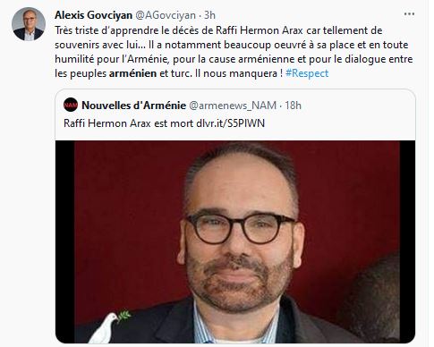 Très triste d’apprendre le décès de Raffi Hermon Arax