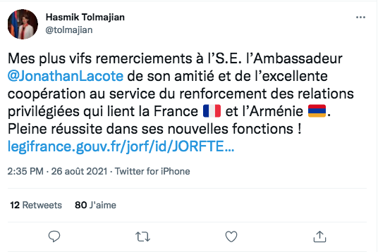 Hasmik Tolmadjian : remerciements à Jonathan Lacôte