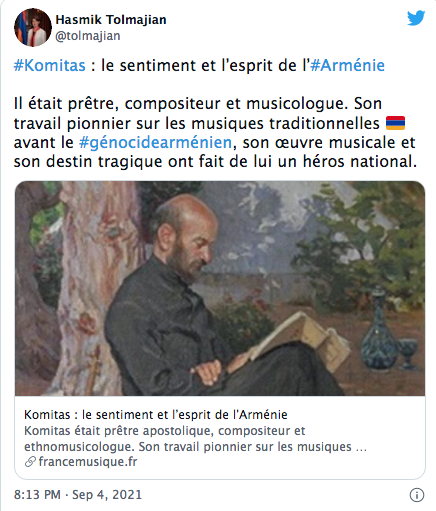 Hasmik Tolmadjian : Komitas le sentiment et l’esprit de l’Arménie