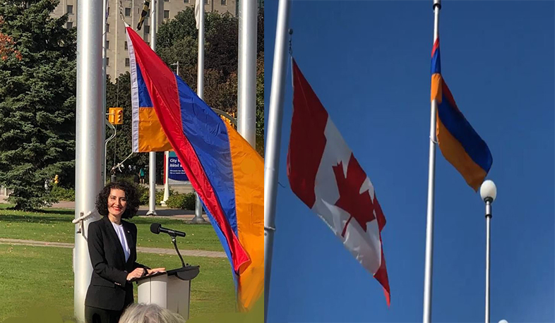 Le tricolore arménien flotte devant la mairie d’Ottawa (Canada) à l’occasion du 30e anniversaire de l’indépendance de l’Arménie