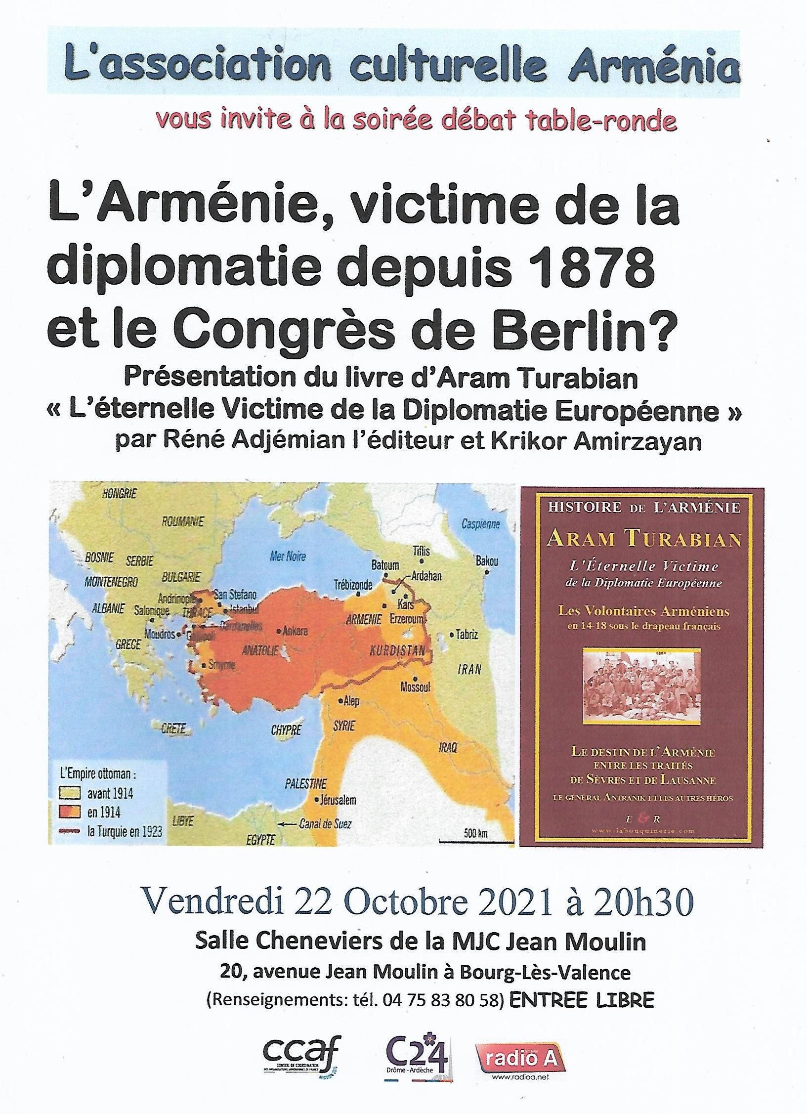 « Arménia » va présenter vendredi 22 octobre le débat « L’Arménie, victime de la diplomatie depuis 1878 et le Congrès de Berlin »