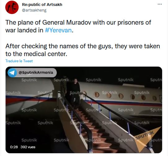 L’avion du général Mouradov avec nos prisonniers de guerre a atterri à Yerevan