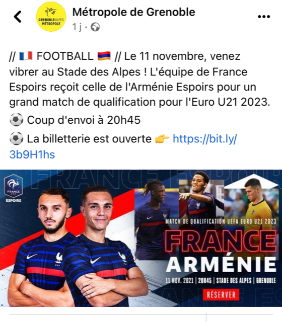 Grenoble, match France-Arménie Espoirs le 11 novembre