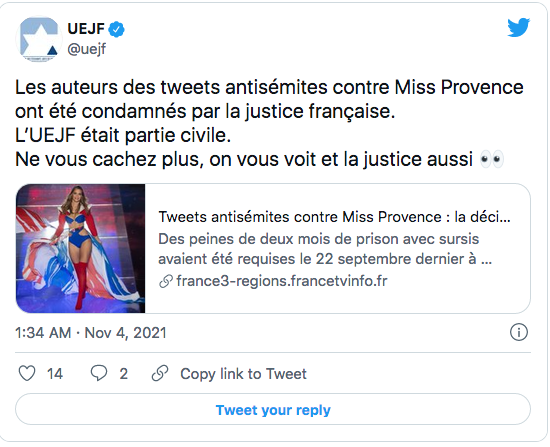 UEJF : l’antisémitisme contre Miss Provence condamné