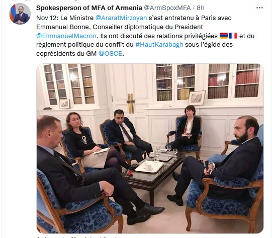 Le Ministre Ararat Mirzoyan  s’est entretenu à Paris avec Emmanuel Bonne