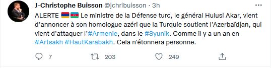 Le ministre de la Défense turc, le général Hulusi Akar, vient d’annoncer à son homologue azéri que la Turquie soutient l’Azerbaïdjan