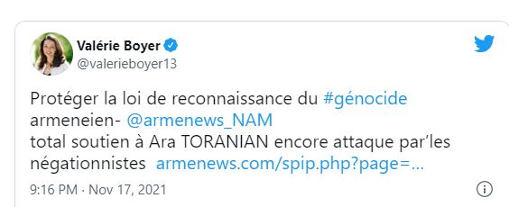 Soutien de Valérie Boyer à Ara Toranian