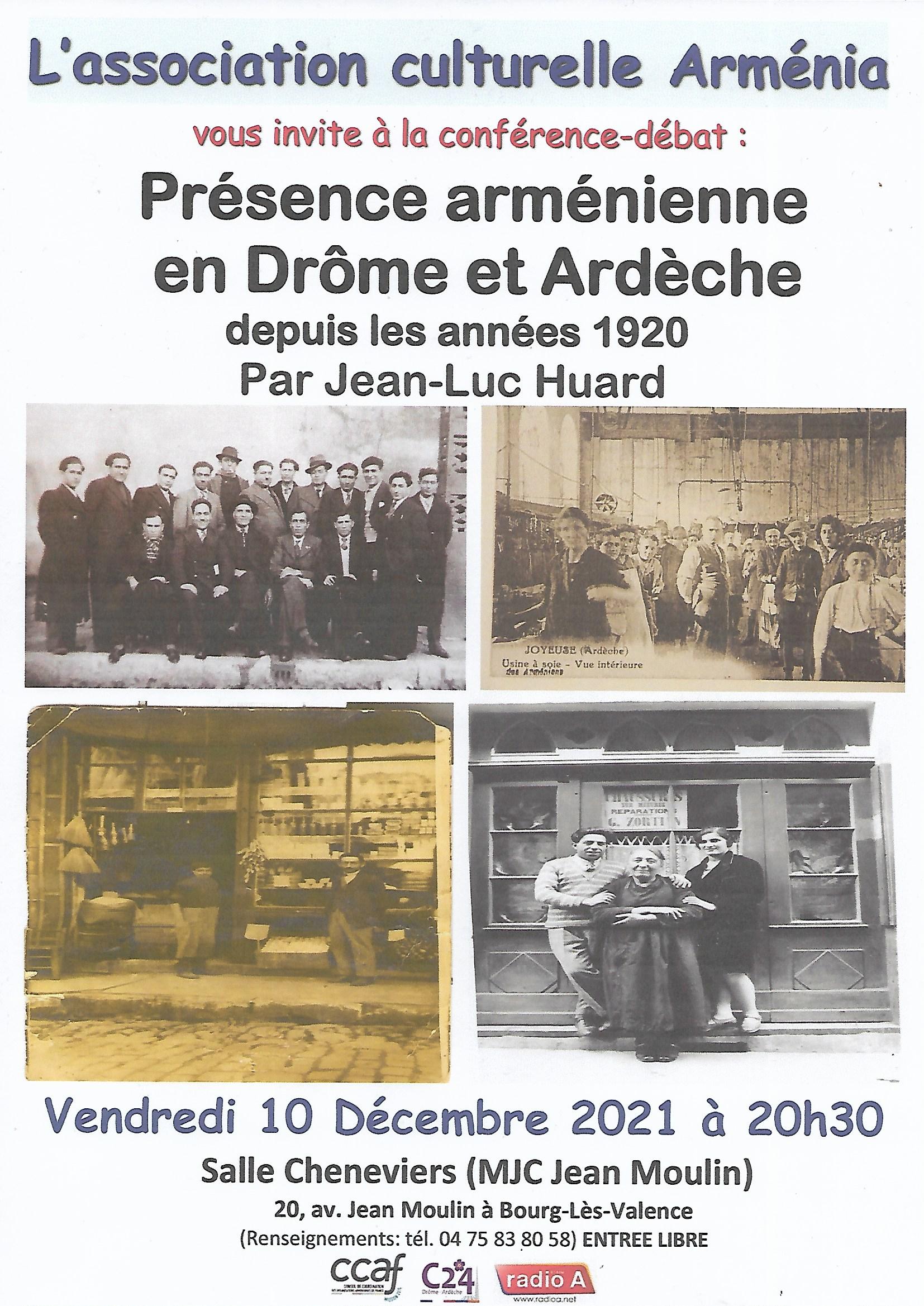 Conférence « Présence arménienne en Drôme et Ardèche depuis les années 1920 » de Jean-Luc Huard organisée par « Arménia » à Bourg-Lès-Valence