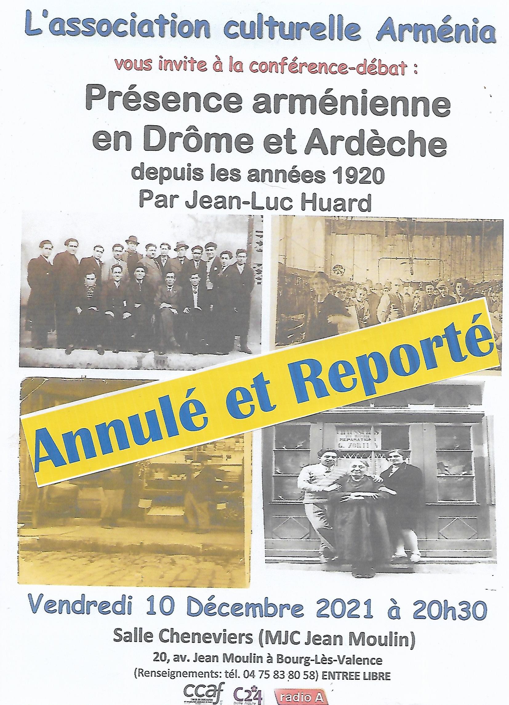 Conférence « Présence arménienne en Drôme et Ardèche » annulée et reportée en raison de la situation sanitaire