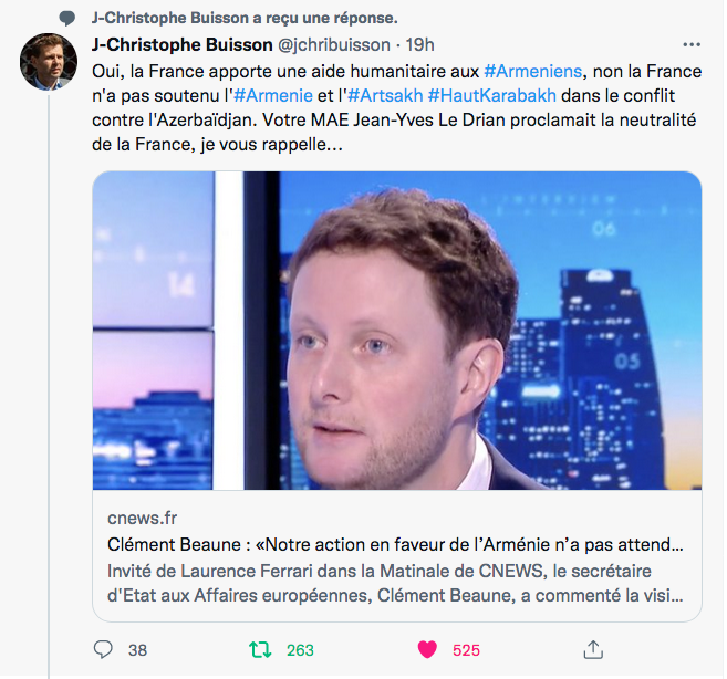 JC Buisson : non la France n’a pas soutenu l’Arménie