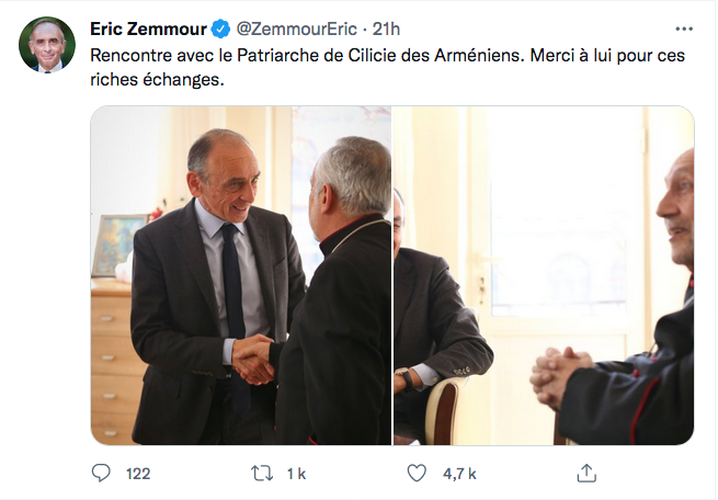 Zemmour : rencontre avec le Patriarche de Cilicie