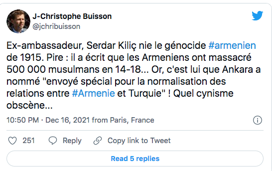 JC Buisson : le cynisme obsène du délégué turc pour la normalisation