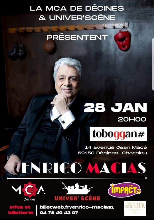 La MCA de Décines et Univer’Scène présentent un concert d’Enrico Macias au Toboggan le 28 janvier (20h00)