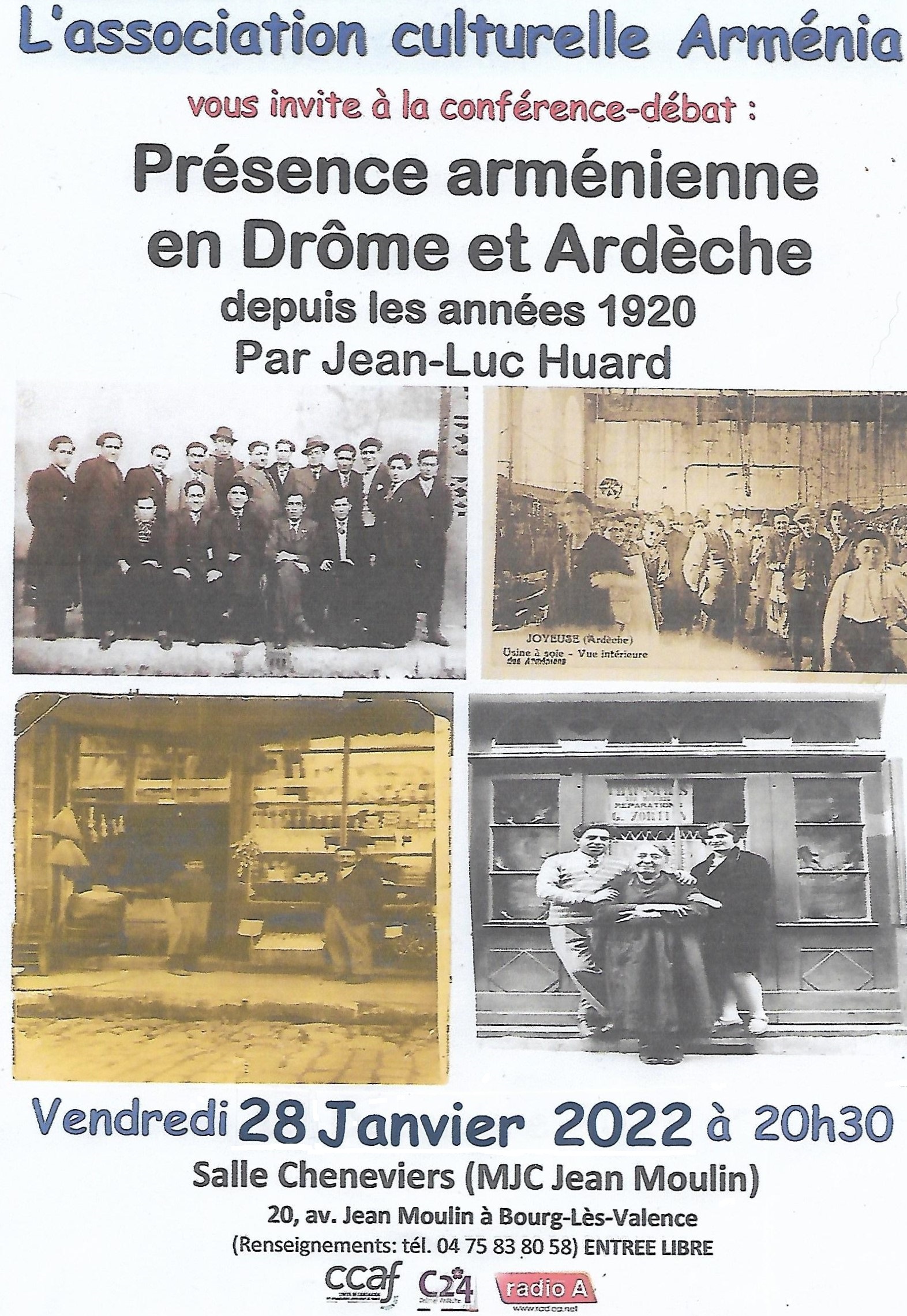 Conférence « Présence arménienne en Drôme et Ardèche depuis les années 1920 » de Jean-Luc Huard organisée par « Arménia » à Bourg-Lès-Valence le 28 janvier