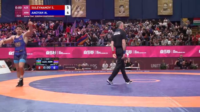 L’Arménien Malkhas Amoyan a battu son adversaire azéri et atteint les demi-finales des championnats d’Europe de lutte gréco-romaine à Budapest