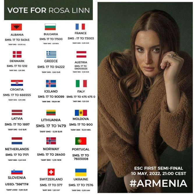 L’Arménie avec Rosa Linn est ce soir à 21h sur France4 en demi-finale de l’Eurovision 2022, votons!