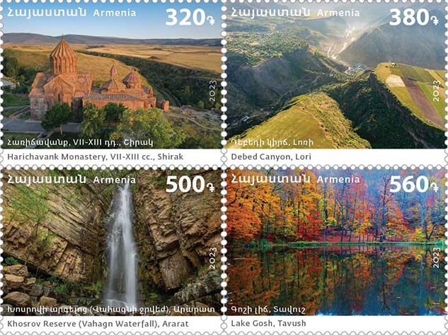 La Poste arménienne émet une série de quatre timbres-poste sur les sites touristiques de l’Arménie