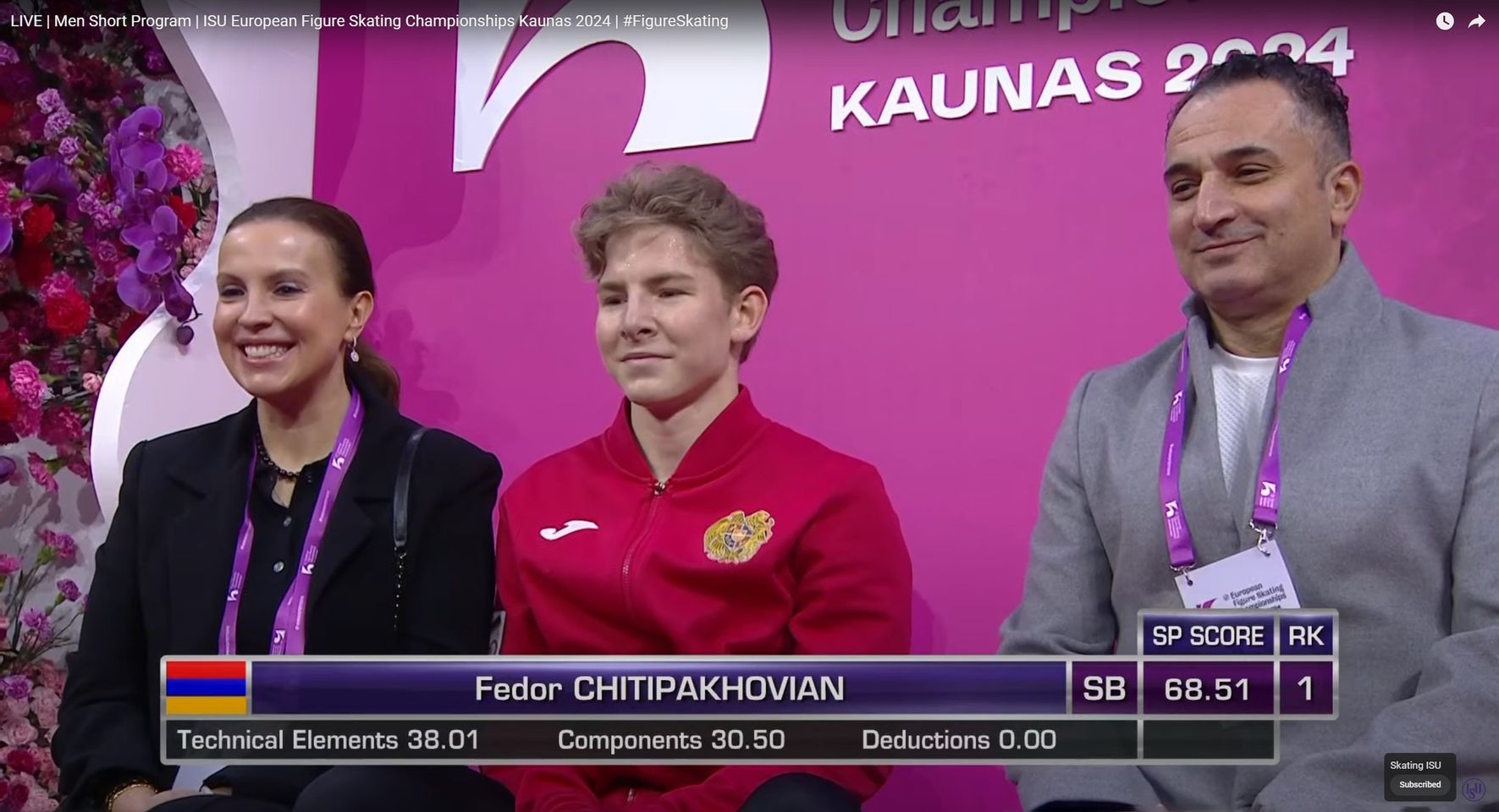 Fiodor Chitipakhovyan sous les couleurs de l’Arménie est en finale des Championnats d’Europe de patinage artistique à Kaunas (Lituanie)