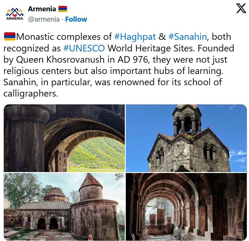 Monastères de Haghbat et de Sanahin reconnus comme sites du patrimoine mondial de l’UNESCO