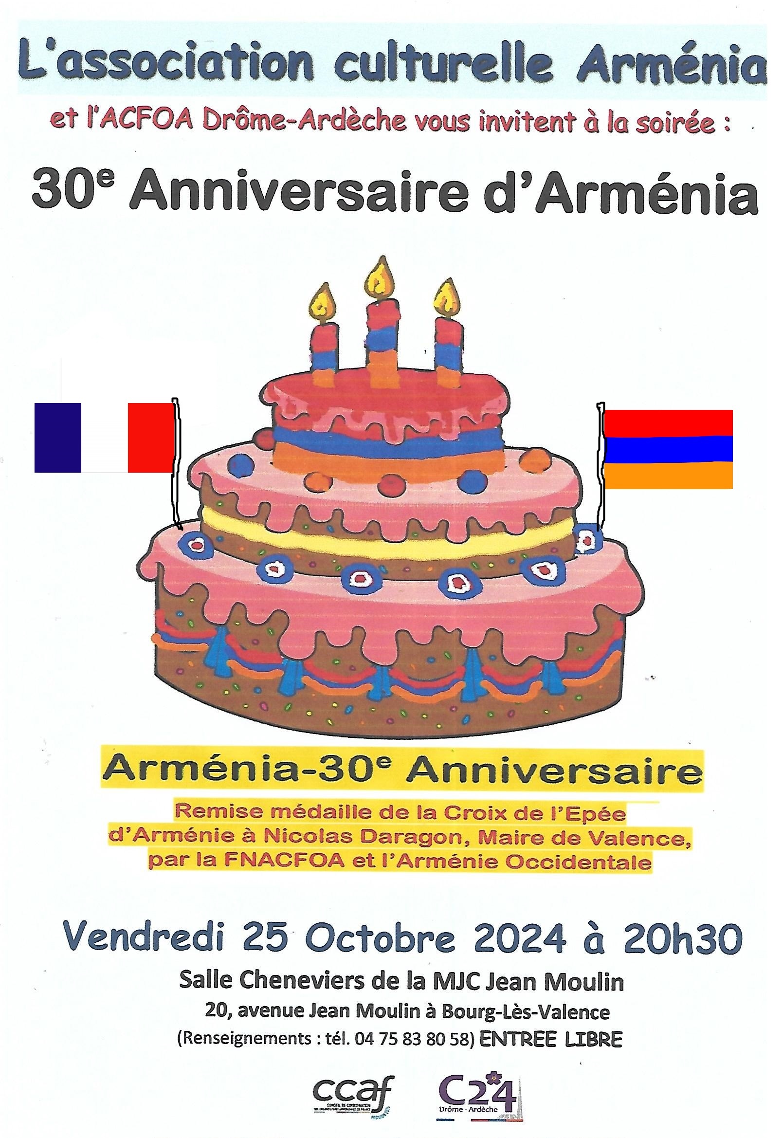 « Arménia » va fêter son 30e anniversaire Vendredi 25 octobre à Bourg-Lès-Valence