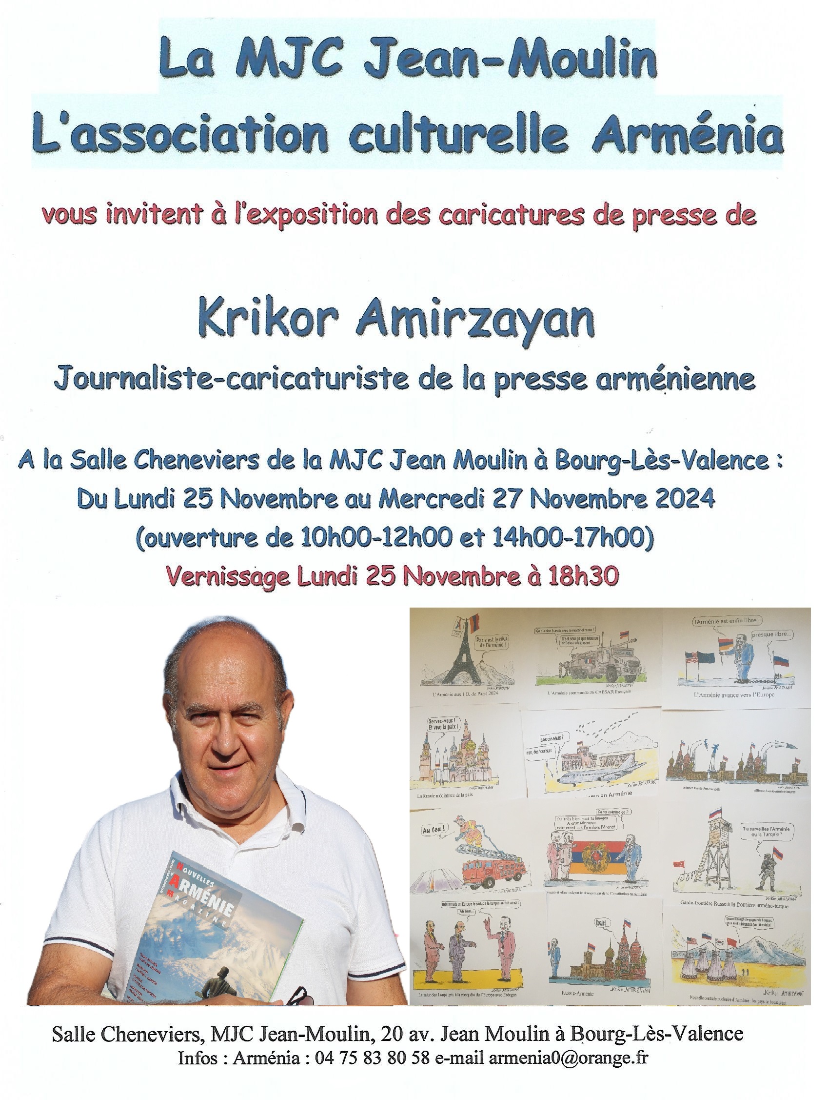 Krikor Amirzayan, le caricaturiste de la presse arménienne expose du 25 au 27 novembre à Bourg-Lès-Valence, vernissage lundi 25 novembre à 18h30